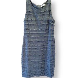 Calvin Klein NWOT gray dress sleeveless lettuce leaf tiered ruffles lined 12P
